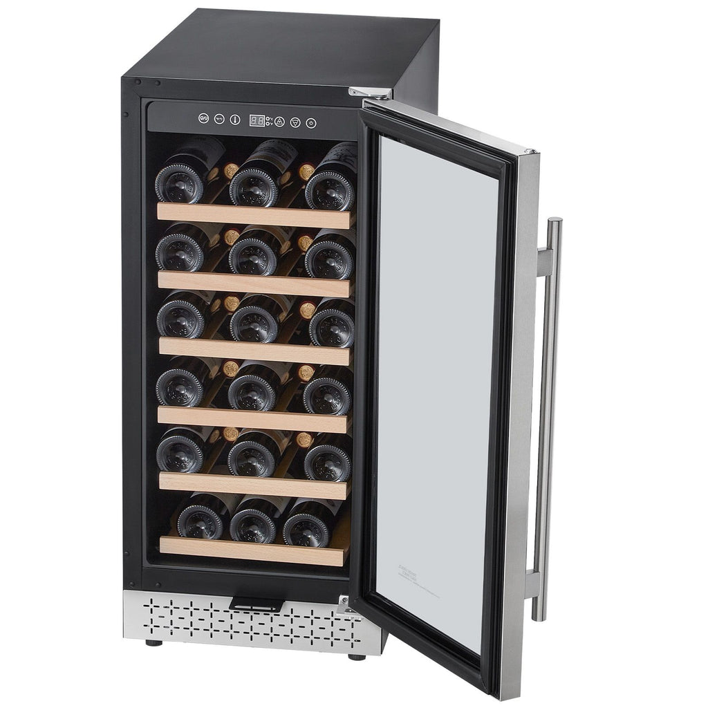 Wine Cooler, 28 Bottle Wine Fridge, Mini Wine Cooler Refrigerator with Glass Door, Adjustable Shelves, Digital Temperature Control, Built-in & Freestanding Cooler Fridge for Home, Office, Bar
