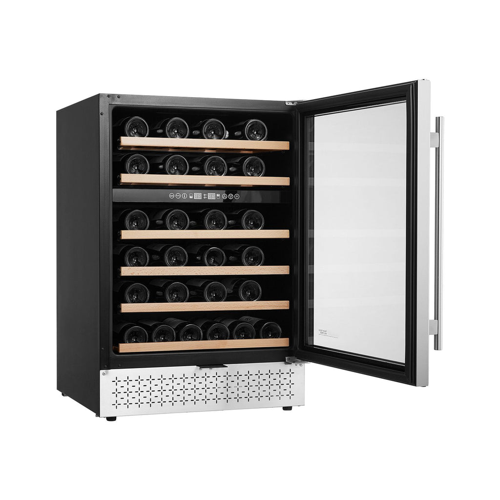 Wine Cooler, 46 Bottle Dual Zone Wine Fridge, Built-in & Freestanding Fridge with Glass Door, Adjustable Shelves, Digital Temperature Control, Wine Cooler Refrigerator for Home, Office, Bar