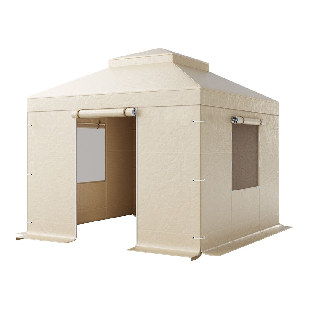 Winter Gazebo Cover Fits 10 x 10 ft Hardtop Gazebos, All-Weather Double-Tiered Gazebo Cover with Sidewalls & Mesh Windows, High-Density PE Enclosed Storage Shelter Covers, Gazebos not Included