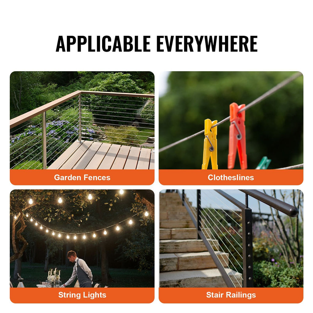 Wire Rope Kit, 1/16" 330 ft 304 Stainless Steel Cable with 80 Sleeves and 20 Thimbles, 450 lbs Breaking Strength, 7x7 Strands Marine Aircraft Grade for Handrail Stair Decking Fence Outdoors