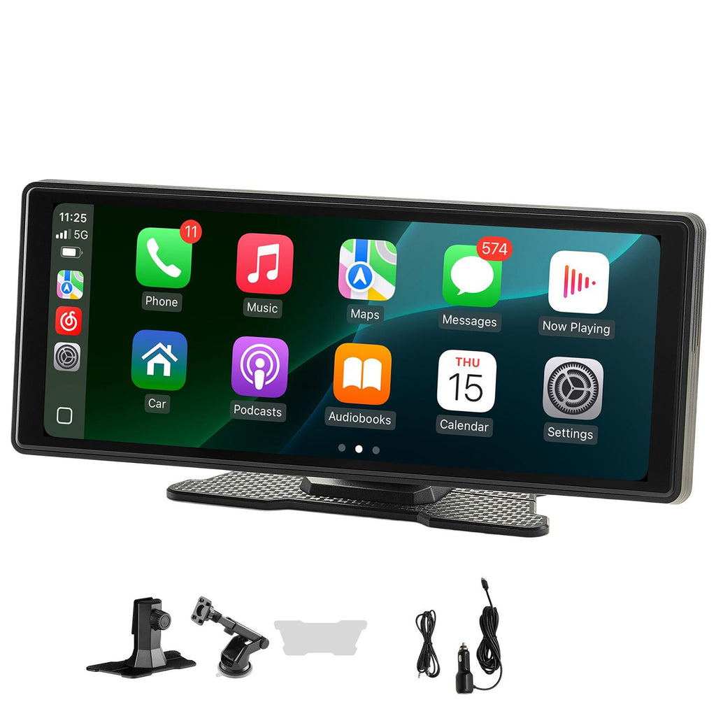 Wireless Car Stereo, 10-Inch HD Portable Radio Touch Screen Compatible with Apple CarPlay and Android Auto, CarPlay Screen for Car with Voice Control, Mirror Link, Bluetooth, GPS Navigation