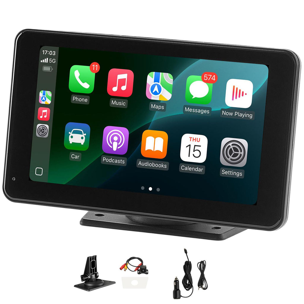 Wireless Car Stereo, 7-Inch HD Portable Radio Touch Screen Compatible with Apple CarPlay & Android Auto, CarPlay Screen with Backup Camera, Voice Control, Mirror Link, Bluetooth, GPS Navigation