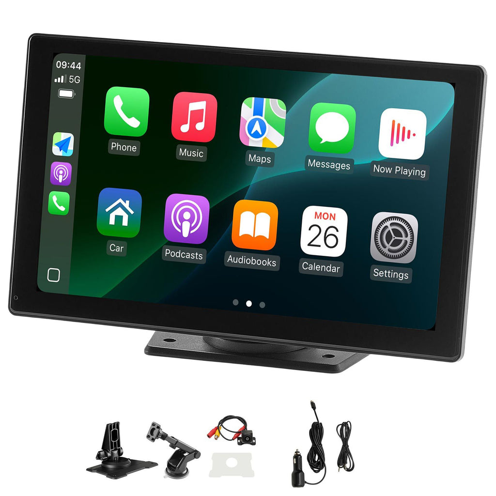Wireless Car Stereo, 9-Inch HD Portable Radio Touch Screen Compatible with Apple CarPlay & Android Auto, CarPlay Screen with Backup Camera, Voice Control, Mirror Link, Bluetooth, GPS Navigation