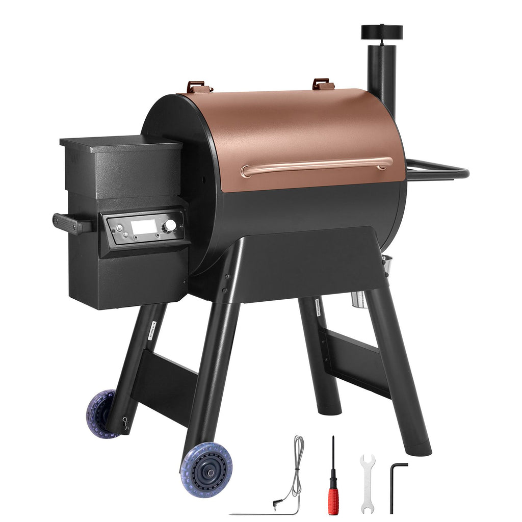 Wood Pellet Grill Smoker, 8 in 1 BBQ Grills for Outdoor Cooking, 575 Sq Inch Cook Area Electric Grill and Smoker, with LCD Screen Controller, Meat Probe, 500 Fahrenheit Max Temperature, Black