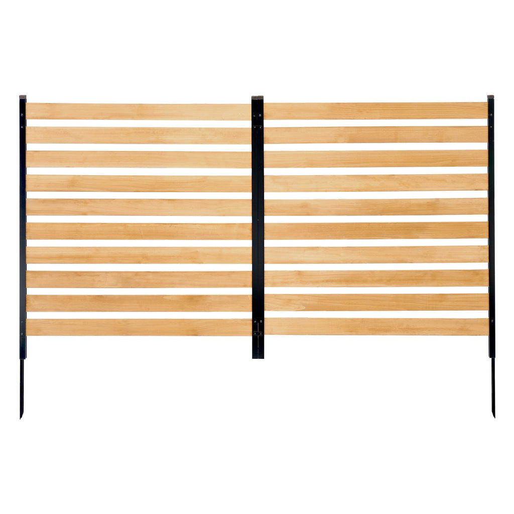 Wood Privacy Fence, 38" W x 42" L, 2-Panel Slatted Air Conditioner Fence Screen, Pool Equipment Enclosure with Metal Stakes, Easy DIY Installation, Outdoor Trash Can Hider for Garden Decoration