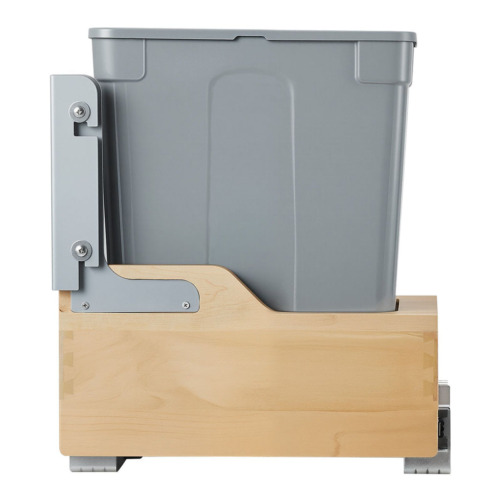 Wood Pullout Trash Can for Kitchen Cabinets, 35 QT Garbage Waste Recycling Bin, Under Mount Waste Container, with Heavy Duty Metal Soft Close Sliding System, Door Kit, for Sink, Under Counter