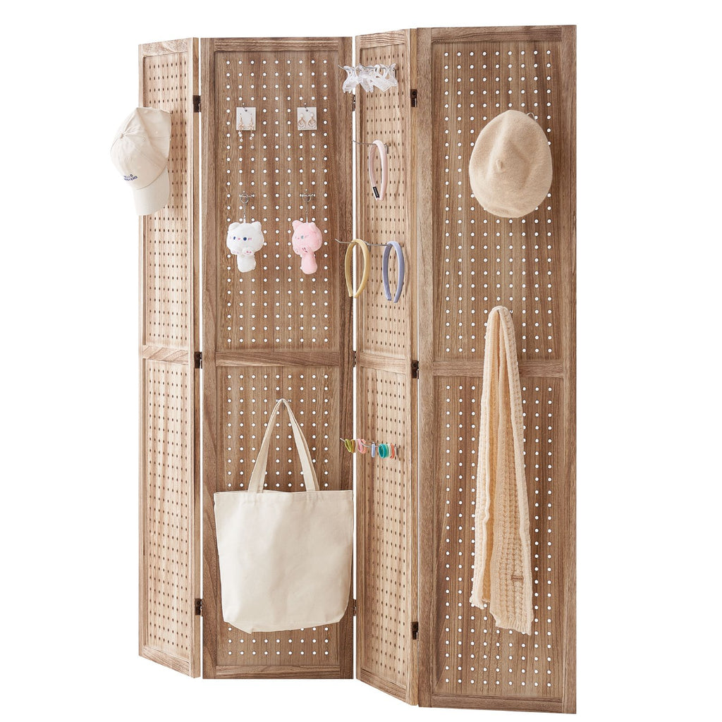 Wood Room Divider, 4 Panel Wood Folding Privacy Screen, 66.9 Inches Tall Indoor Carved Partition Divider, Portable Decoration Screen, for Room Separation, Home, Office, Restaurant & Bedroom
