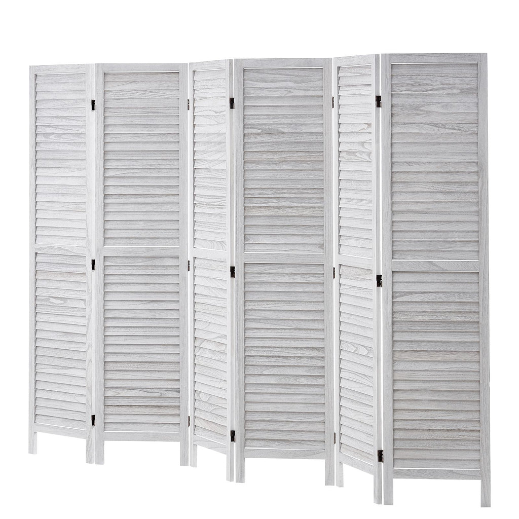 Wood Room Divider, 6 Panel Wood Folding Privacy Screen, 66.9 Inches Tall Indoor Louvered Wooden Partition, Portable Decoration Screen, for Room Separation, Home, Office, Restaurant & Bedroom