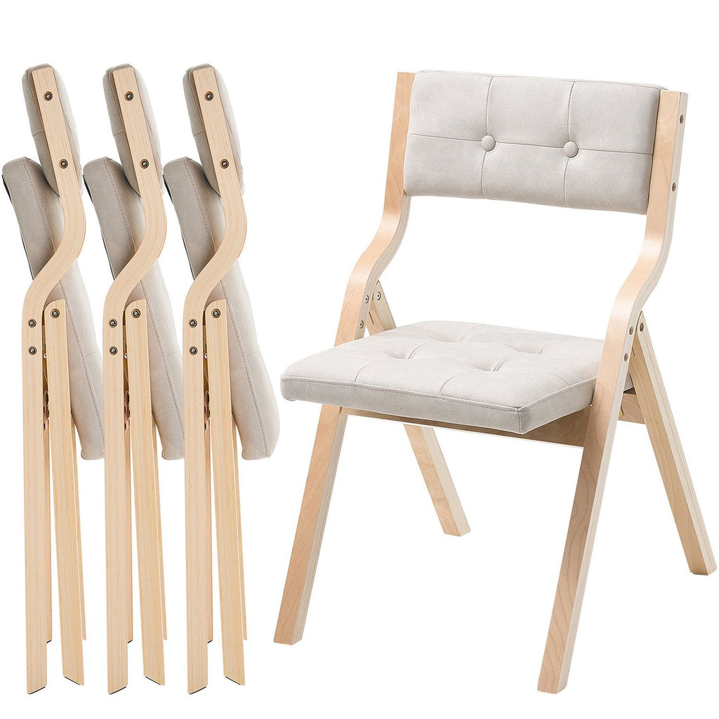 Wooden Folding Chairs with Cushion, Set of 4, Portable Foldable Cushion Chair with Wooden Frame, Modern Padded Dining Chair for Kitchen, Office, Wedding, Party, Dining Room, Easy Assembly, Beige