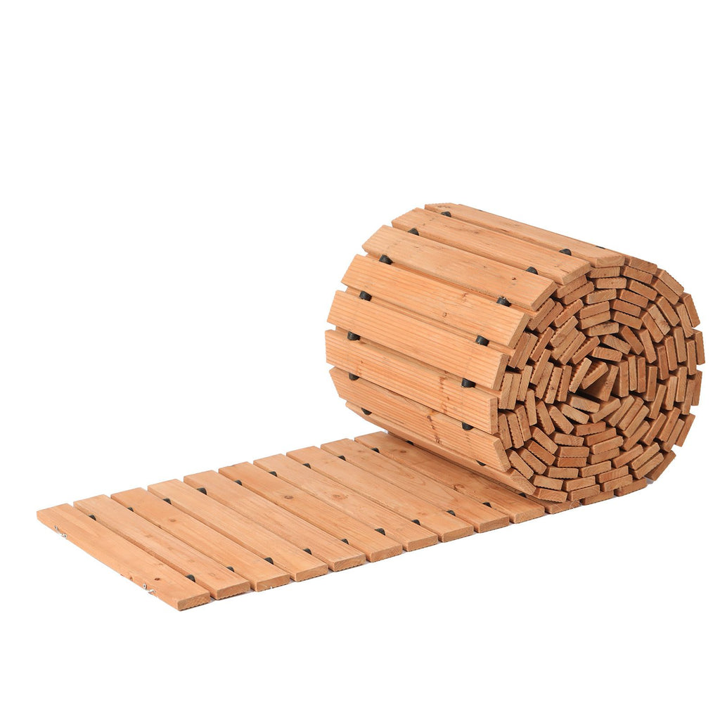 Wooden Garden Pathway, 24 ft L x 17 in W, Non-Slip Straight Garden Walkway, Roll Out Cedar Outdoor Walkway Path with Wire Rope Connection, Decorative Garden Paver for Backyard Wedding Party