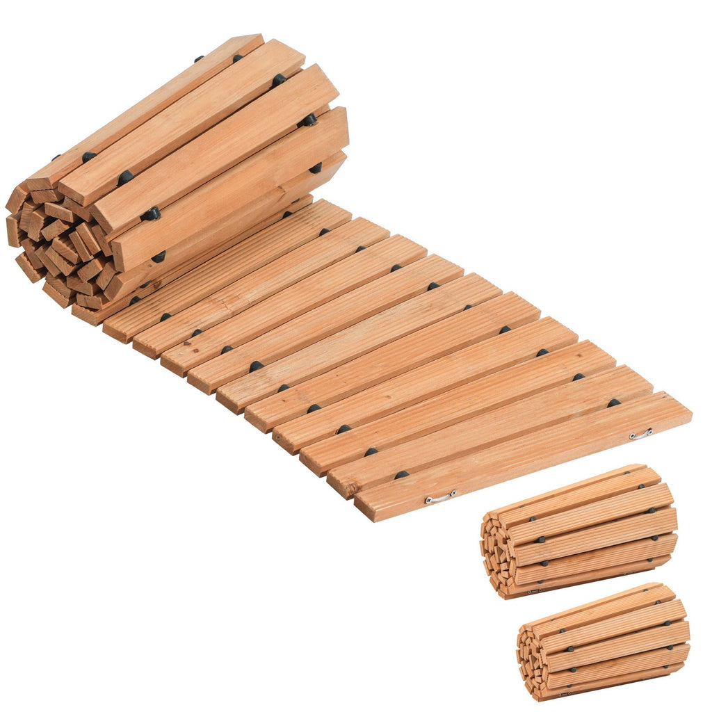 Wooden Garden Pathway, 7 ft x 17 in, Non-Slip Curved Garden Walkway, Roll Out Cedar Outdoor Walkway Path with Wire Rope Connection, Decorative Lawn Paver for Backyard Boardwalk Wedding Party