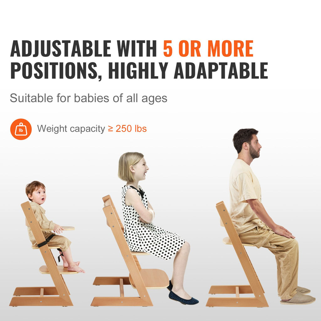Wooden High Chair for Babies & Toddlers, Convertible Adjustable Feeding Chair, Eat & Grow High Chair with Tray, Grow with Kid Portable Baby Dining Booster Seat, Beech Wood Toddler Chair, Natural