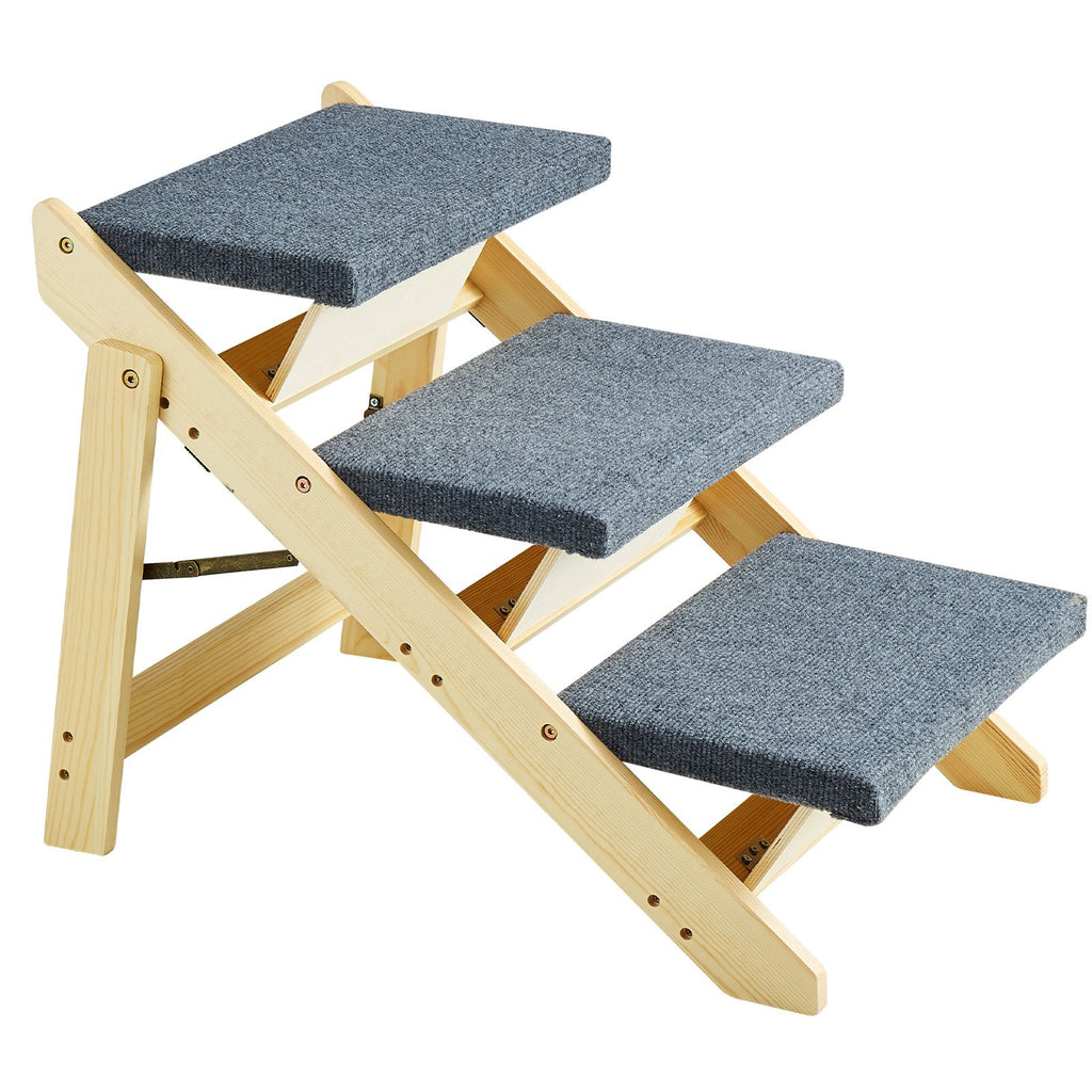 Wooden Pet Steps, Convertible 2-in-1 Dog Staircase & Ramp for Access to Beds, Sofas, and Vehicles, Three-Step Design Supports Pets up to 150 lbs, Ideal for Small to Large Breeds