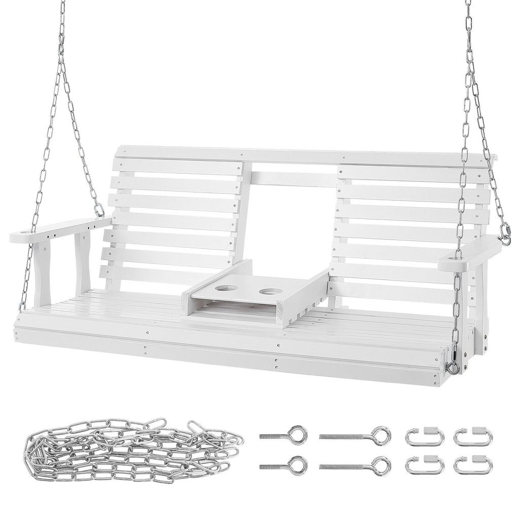 Wooden Porch Swing 5 ft, Patio bench swing for Courtyard & Garden, Upgraded 880 lbs Strong Load Capacity, Heavy Duty Swing Chair Bench with Hanging Chains for Outdoors, White