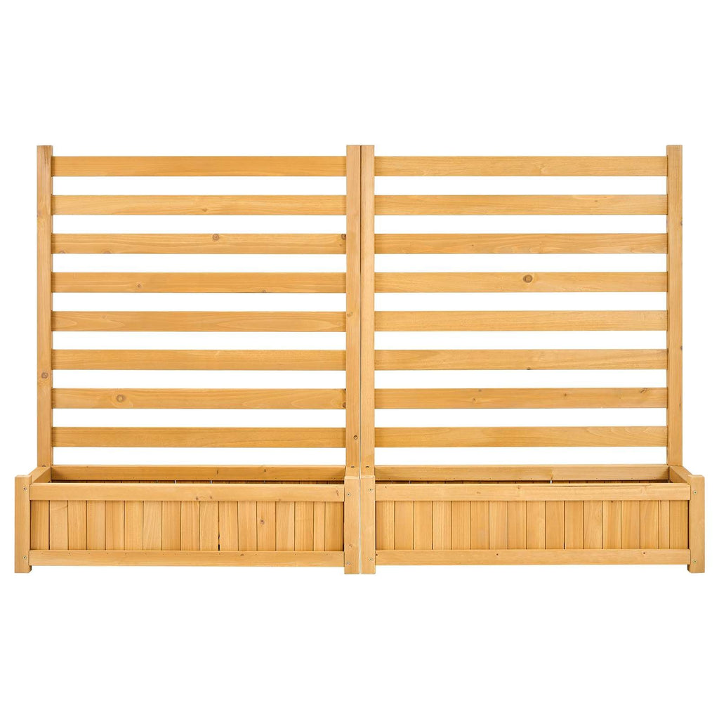 Wooden Privacy Fence, 36 x 45 inch Air Conditioner Fence, 2 Slatted Panel Solid Outdoor Wood Privacy Screen with 2 Planters, Metal Stakes, Trash Can Hider Fences Suitable for Garden, Pool