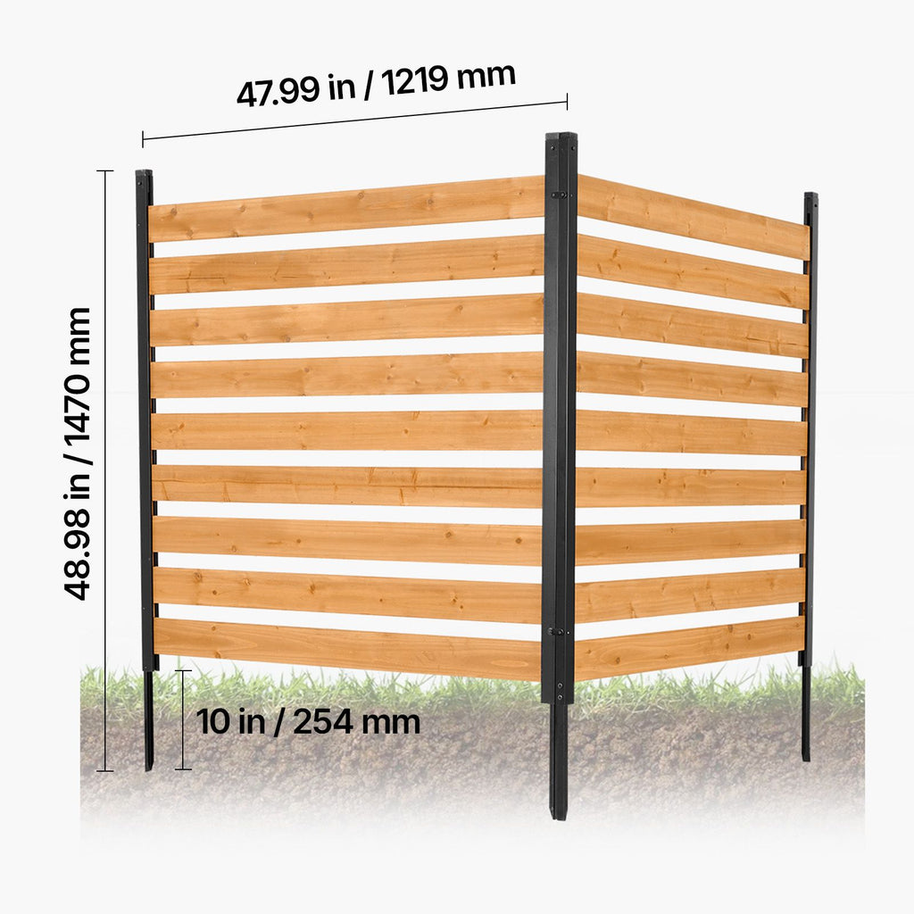 Wooden Privacy Fence, 48 x 49 x 28 inch Air Conditioner Fence, 2 Panel Solid Outdoor Wood Privacy Screen with Metal Stakes, Steel Frame, Trash Can Hider Fences Suitable for Garden, Pool