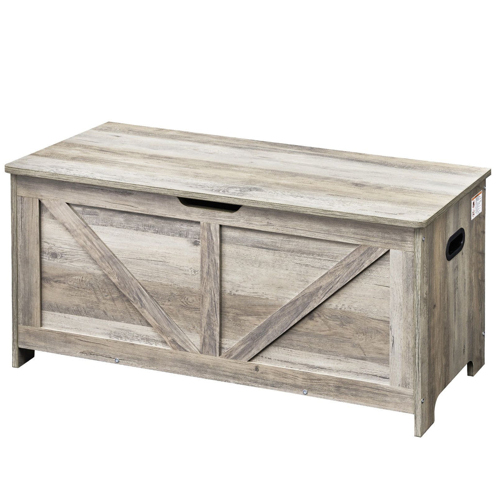 Wooden Toy Chest for Kids, Toddler Toy Storage Box with Flip-Top Lid and Safety Hinge, 38.98 x 15.55 x 18.9" Large Kids Storage Bench for Playroom, Bedroom, Living Room or Entryway, Gray