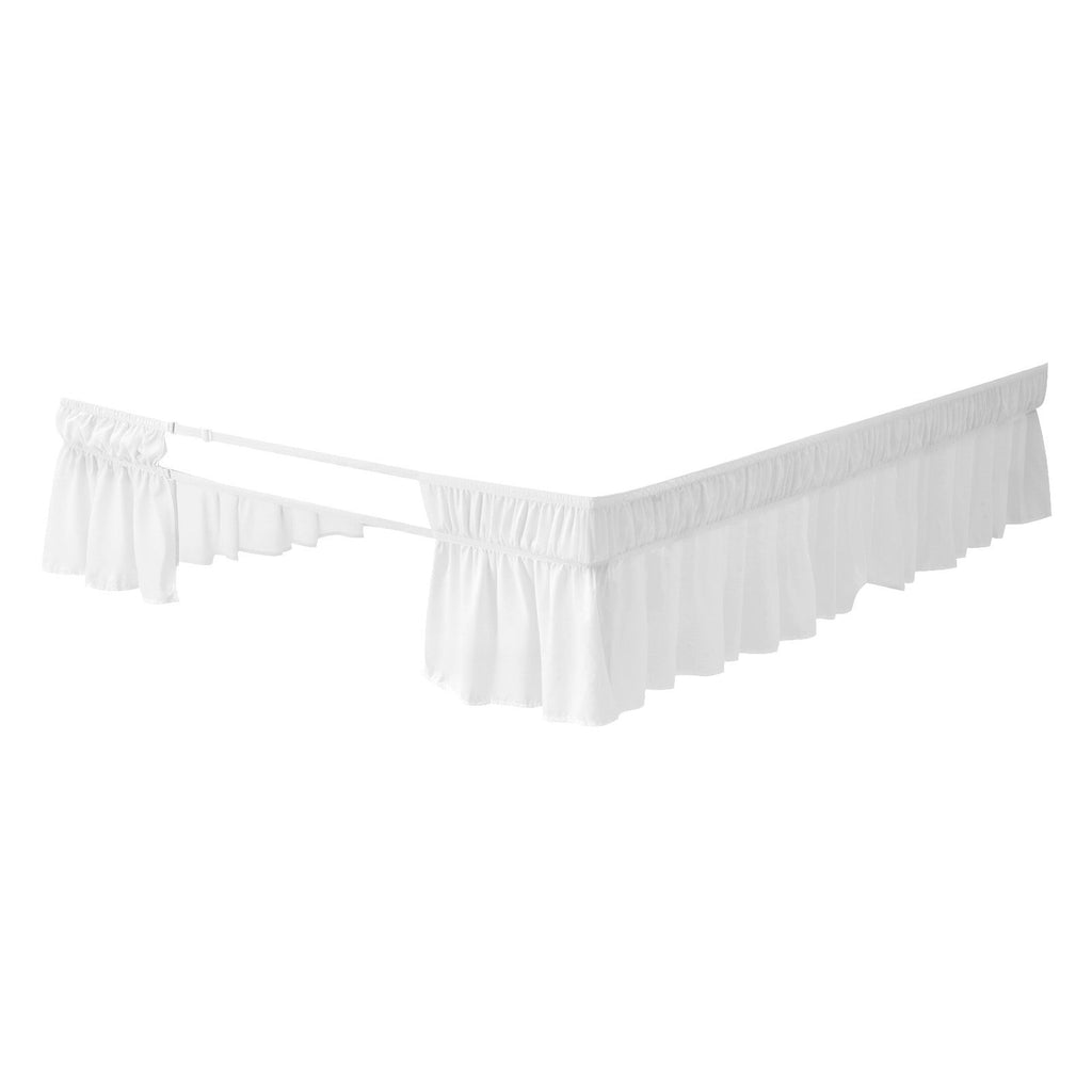 Wrap Around Bed Skirt, 15 in Drop, White Dust Ruffle Queen Size, Three Sides Adjustable Bedskirt with Easy Fit Elastic Strap, Wrinkle-Free & Fade-Resistant, Machine Washable, for Queen Size Bed