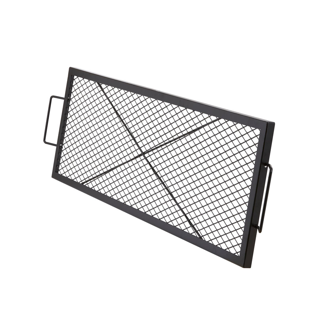X-Marks Fire Pit Grill Grate, Rectangle Cooking Grate, Heavy Duty Steel Campfire BBQ Grill Grid with Handle & Support X Wire, Portable Camping Cookware for Outside Party Gathering, 44 Inch Black