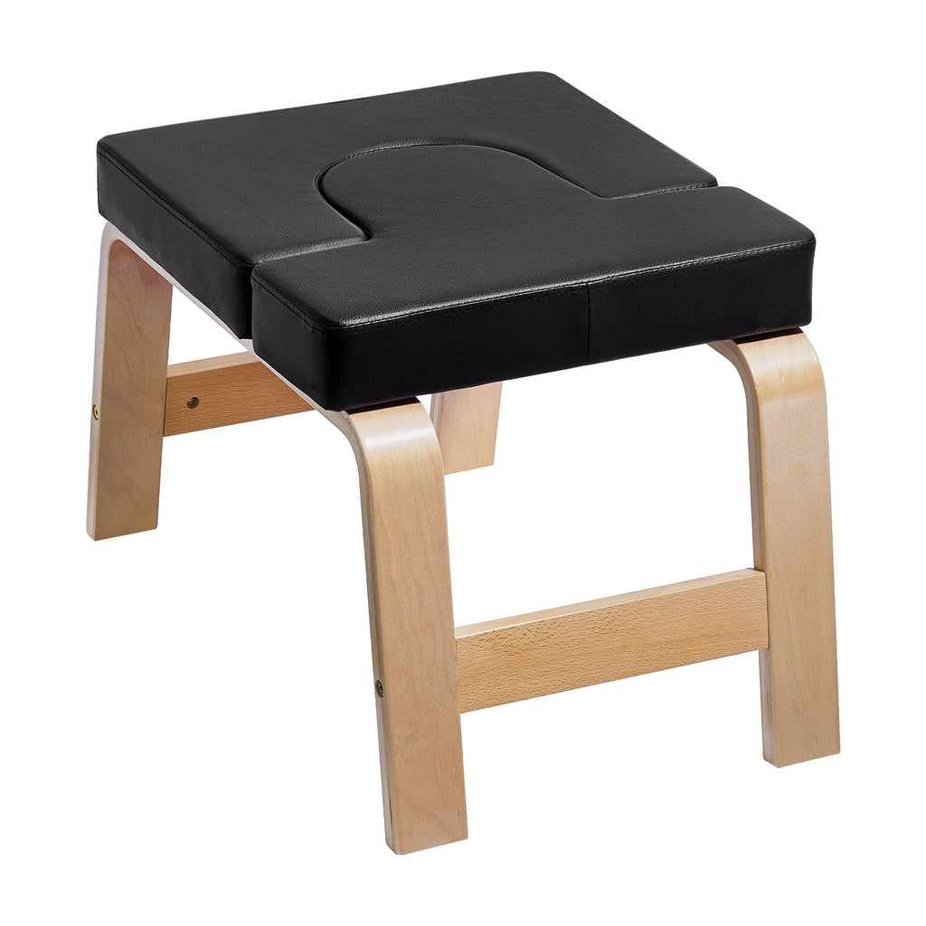 Yoga Headstand Bench, 300 lbs Capacity Yoga Inversion Chair for Family Gym, Headstand Trainer with Wood Frame & PU Pad, Stand Yoga Stool for Strength Balance Training, Relieve Fatigue, Black