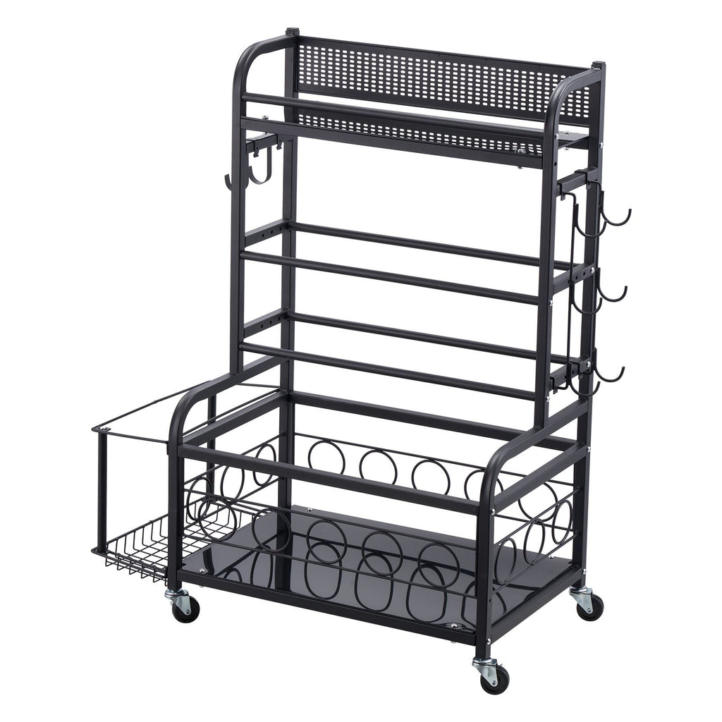 Yoga Mat Storage Rack, Home Gym Workout Equipment Organizer, Powder Coated Finish Steel Yoga Mat Holder with Hooks & Wheels, Weight Rack for Dumbbell, Kettlebell, Foam Roller, and Yoga Strap