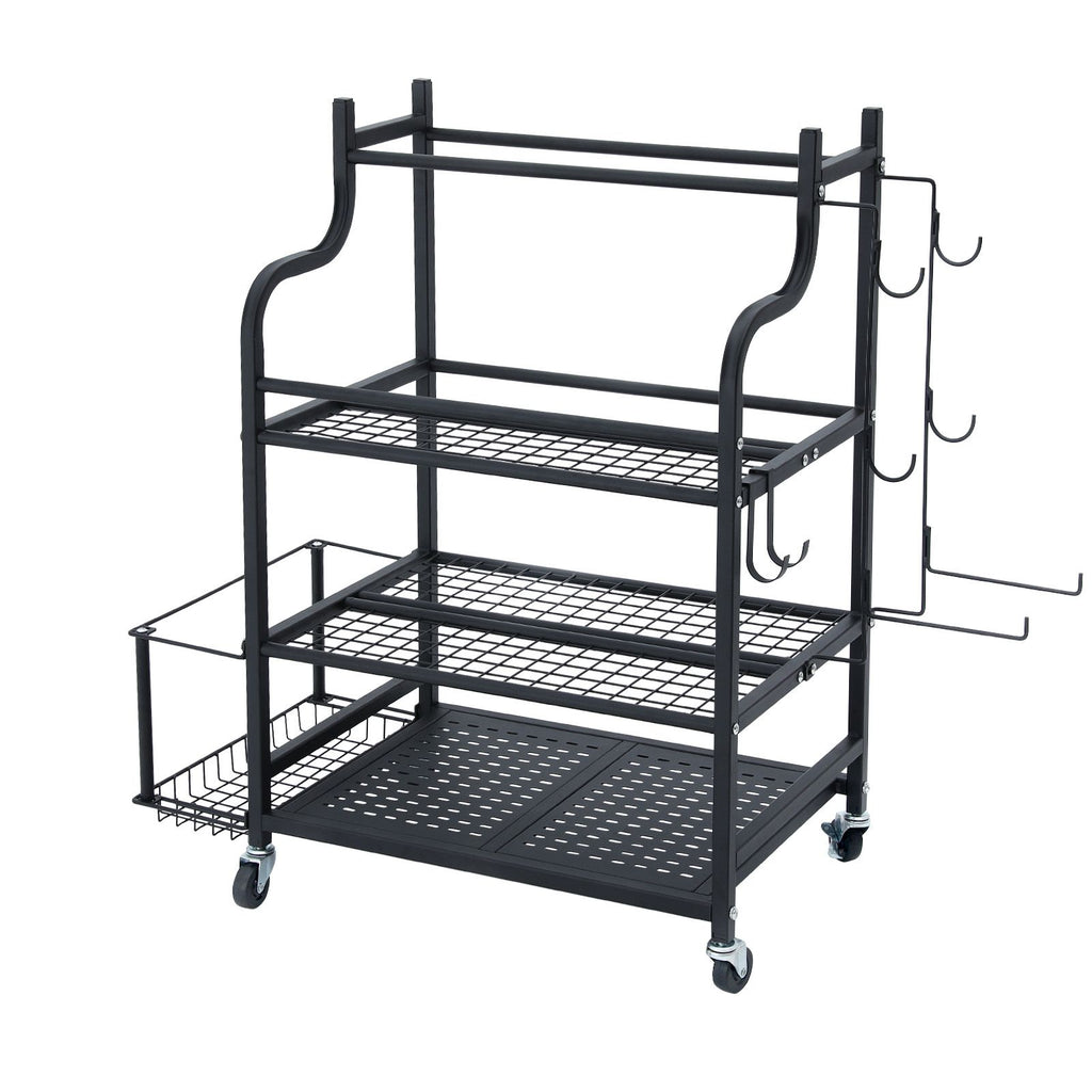 Yoga Mat Storage Rack, Home Gym Workout Equipment Organizer, Powder Coated Finish Steel Yoga Mat Holder with Hooks & Wheels, Weight Rack for Dumbbell, Kettlebell, Foam Roller, and Yoga Strap