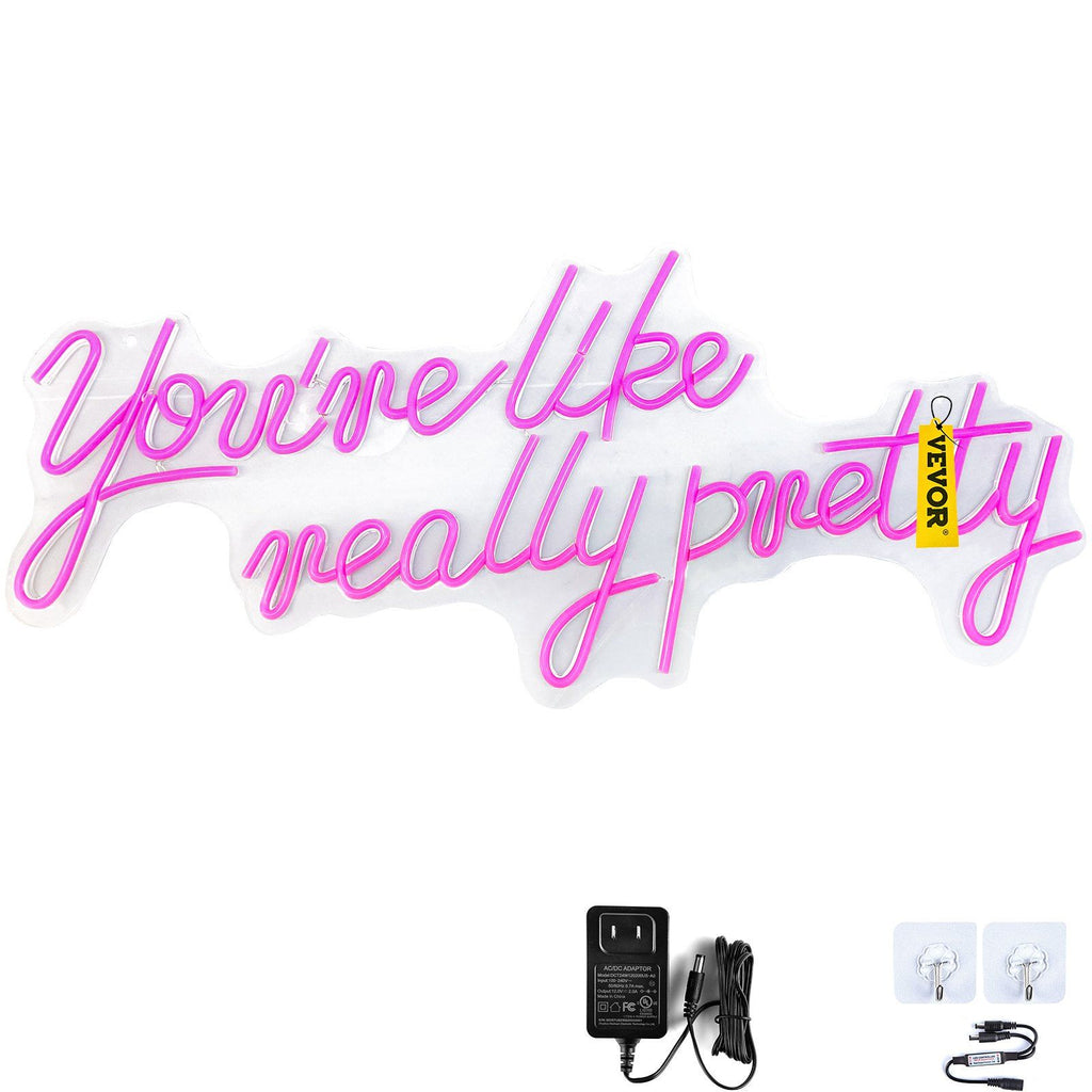 You're Like Really Pretty Neon Sign, 23" x 21" Pink LED Neon Signs for Wall Decor, Large Lights Sign with Remote Control and Power Adapter, Used for Party, Wedding, Living Room, Office