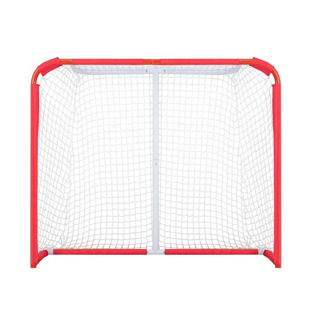 Youth Street Hockey Net, Indoor Outdoor Steel Hockey Goal, Portable Lightweight Youth Street + Roller for Kids, Junior Hockey Training Goal Set with Net, Easy Assemble, 54" x 44", White/Red