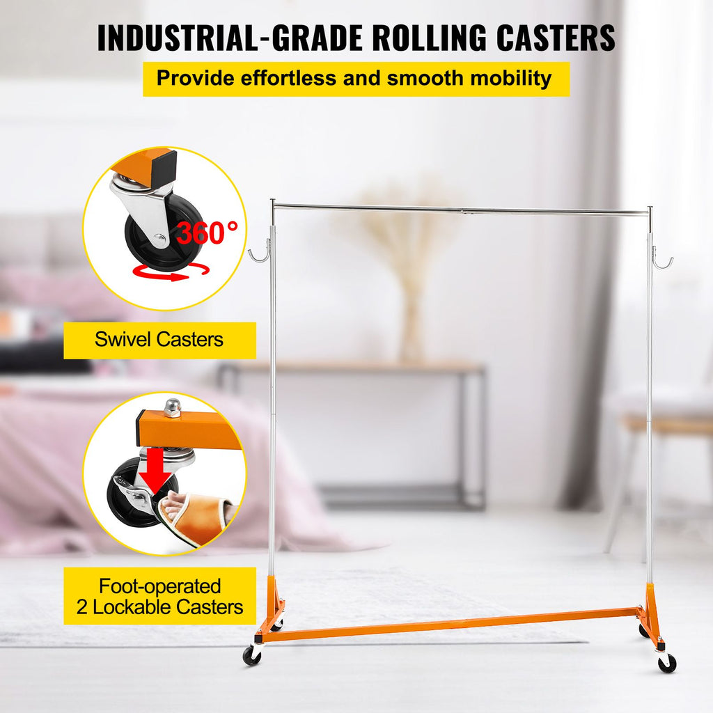 Z Rack, Industrial Grade Z Base Garment Rack, Rolling Z Garment Rack, Sturdy Steel Z Base Clothing Rack with Lockable Casters for Home Garment Store Display Commercial Use Oran