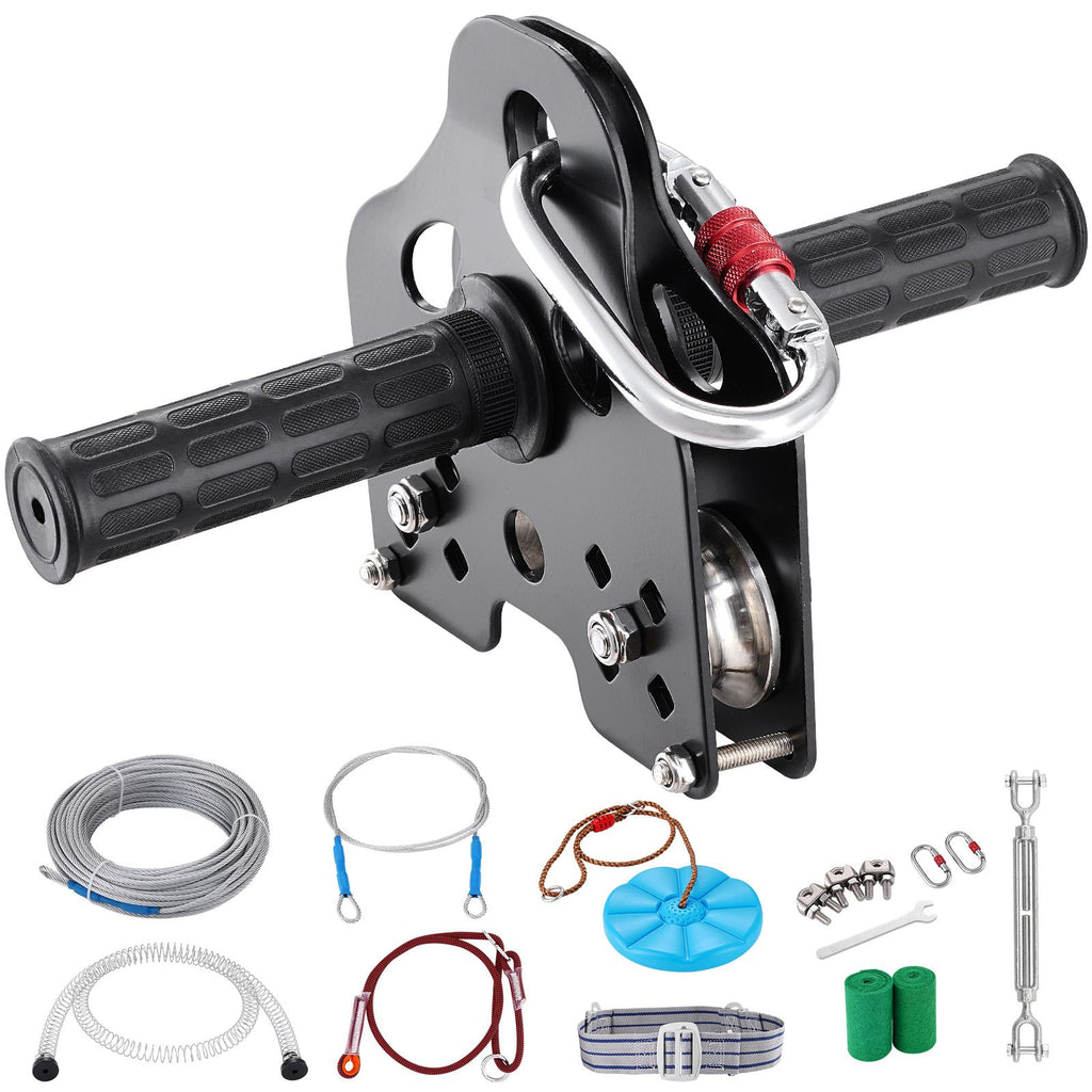Zipline Kit for Kids and Adult, 120 ft Zip Line Kits Up to 500 lb, Backyard Outdoor Quick Setup Zipline, Playground Entertainment with Stainless Steel Zipline, Spring Brake, Safety Harness, Seat
