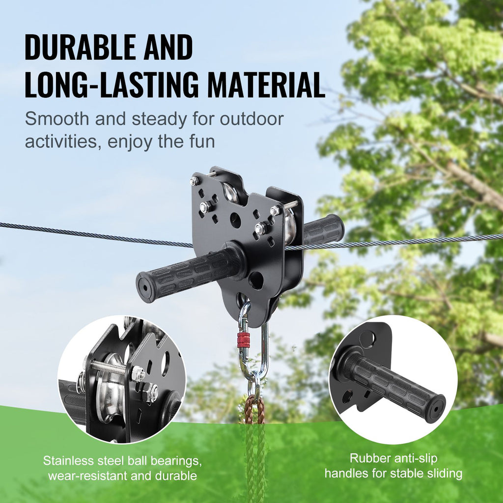 Zipline Kit for Kids and Adult, 160 ft Zip Line Kits Up to 330 lb, Backyard Outdoor Quick Setup Zipline, Playground Entertainment with Stainless Steel Zipline, Spring Brake, Safety Harness, Seat