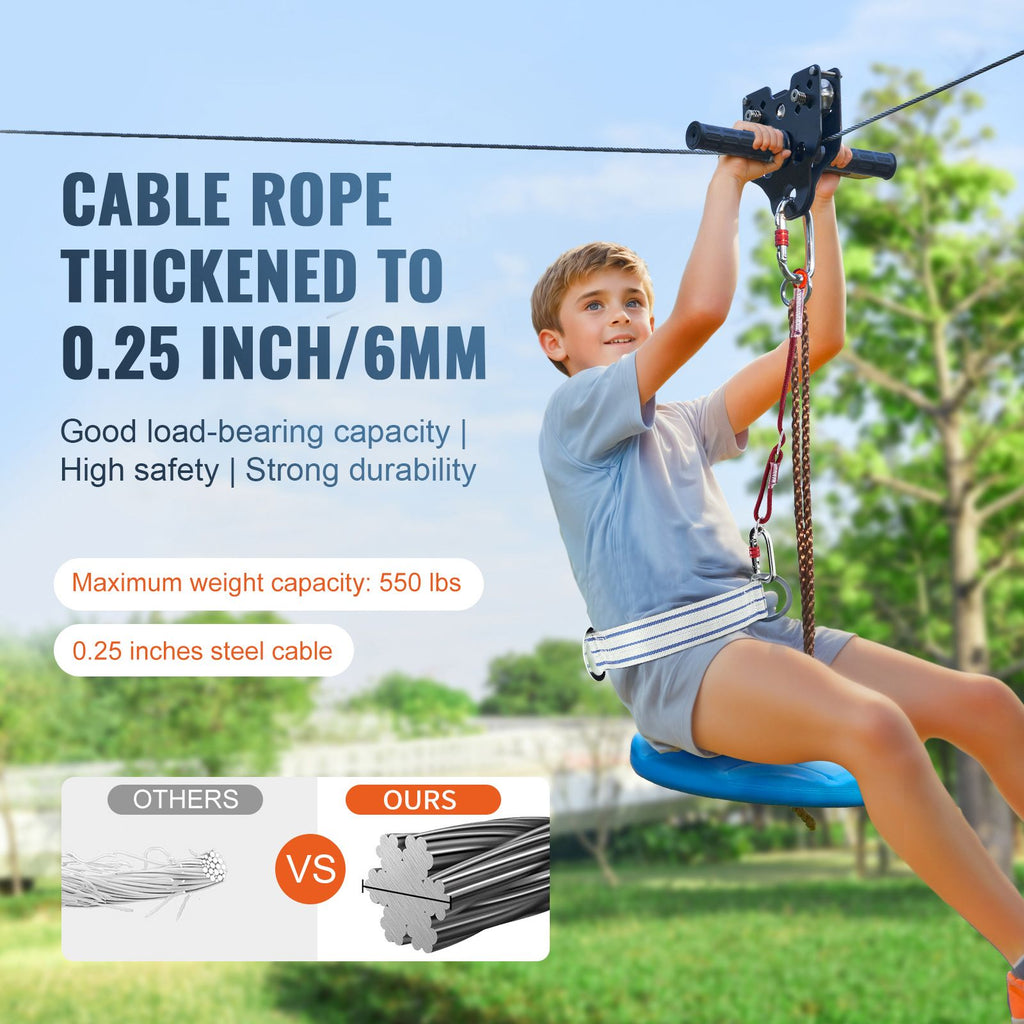 Zipline Kit for Kids and Adult, 80 ft Zip Line Kits Up to 500 lb, Backyard Outdoor Quick Setup Zipline, Playground Entertainment with Stainless Steel Zipline, Spring Brake, Safety Harness, Seat image 2